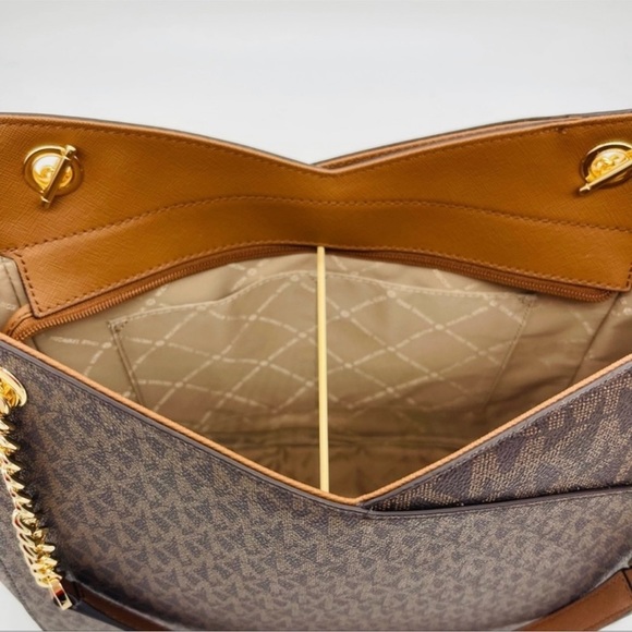 Michael Kors Large X Chain Shoulder Tote Bag Brown - Picture 11 of 13